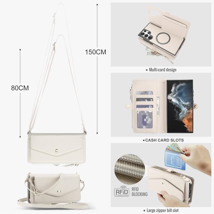 Funda de cuero desmontable con cordón para Samsung Galaxy S23 Ultra 5G (blanco)