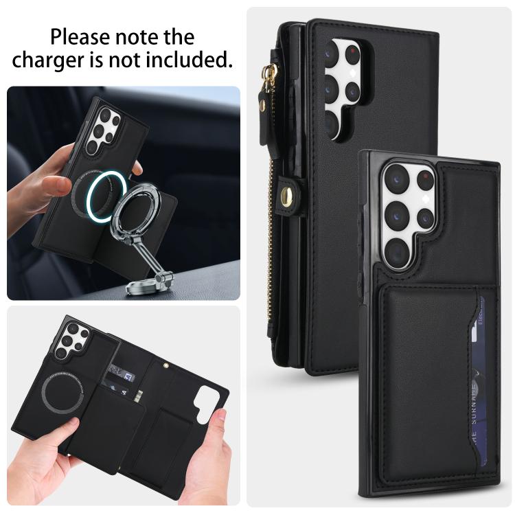 Funda de cuero desmontable con cordón para Samsung Galaxy S23 Ultra 5G (negro)