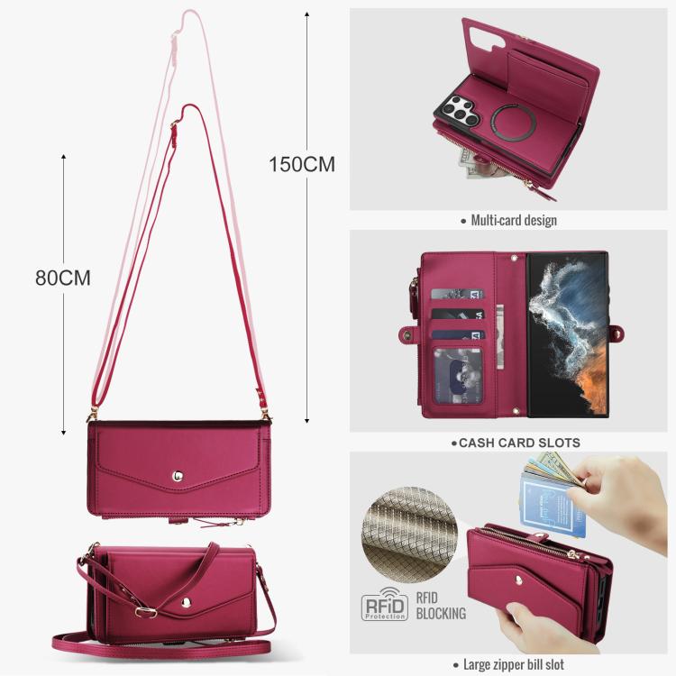 Funda de cuero desmontable con cordón para Samsung Galaxy S23 Ultra 5G (color rojo)