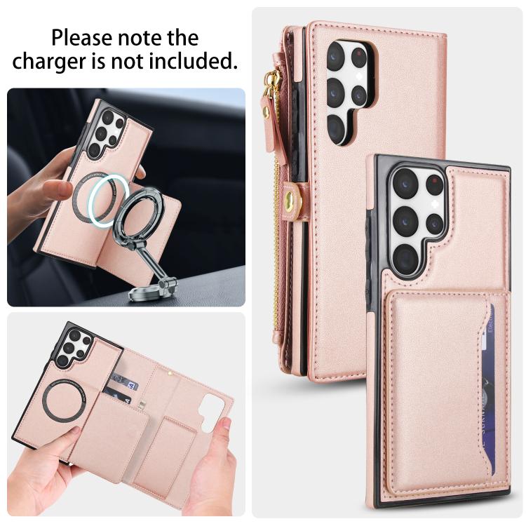 Funda de cuero desmontable con cordón para Samsung Galaxy S23 Ultra 5G (oro rosa)