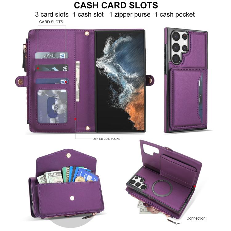 Funda de cuero desmontable con cordón para Samsung Galaxy S23 Ultra 5G (morado oscuro)