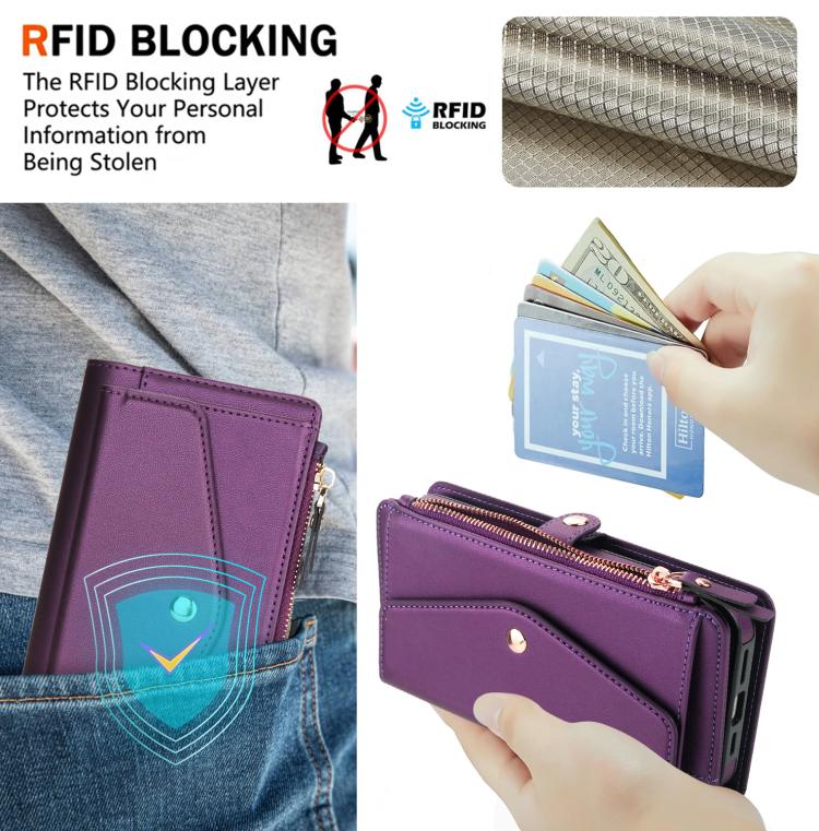 Funda de cuero desmontable con cordón para Samsung Galaxy S23 Ultra 5G (morado oscuro)