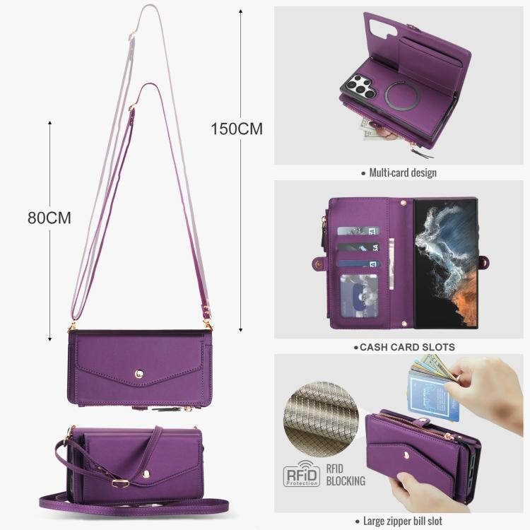 Funda de cuero desmontable con cordón para Samsung Galaxy S23 Ultra 5G (morado oscuro)