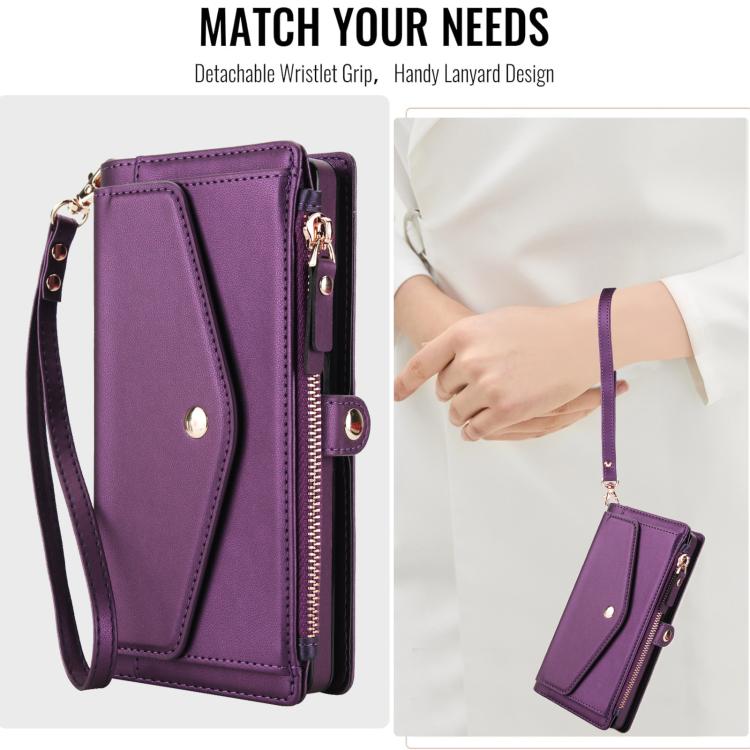Funda de cuero desmontable con cordón para Samsung Galaxy S23 Ultra 5G (morado oscuro)
