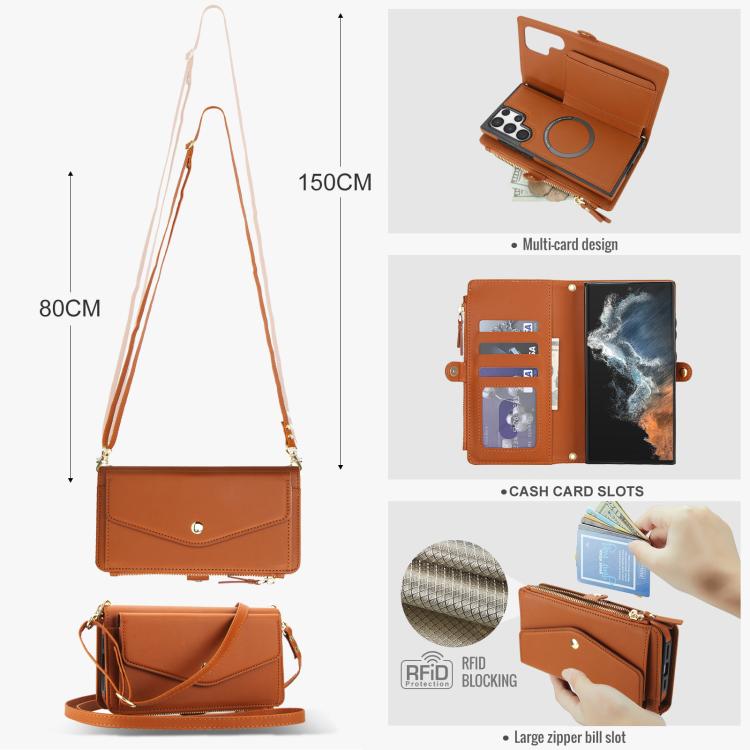 Funda de cuero desmontable con cordón para Samsung Galaxy S23 Ultra 5G (marrón)