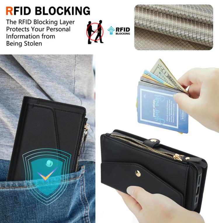 Funda de cuero desmontable con cordón para Samsung Galaxy S22 Ultra 5G (negro)