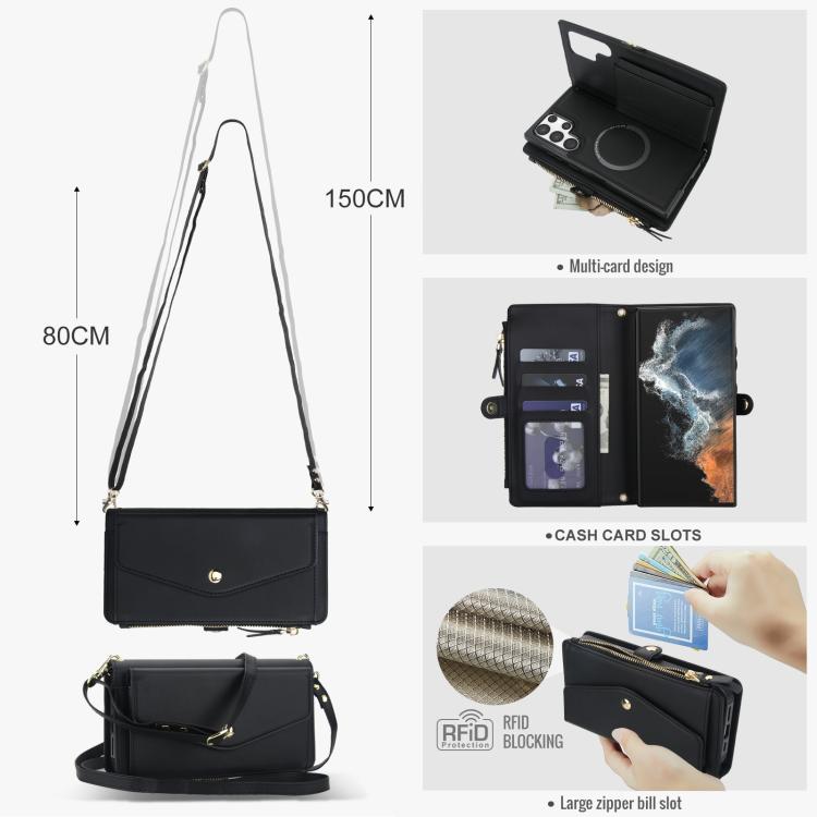 Funda de cuero desmontable con cordón para Samsung Galaxy S22 Ultra 5G (negro)