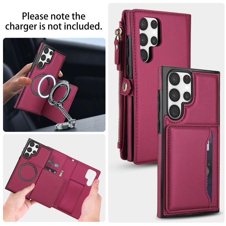 Funda de cuero desmontable con cordón para Samsung Galaxy S22 Ultra 5G (color rojo)
