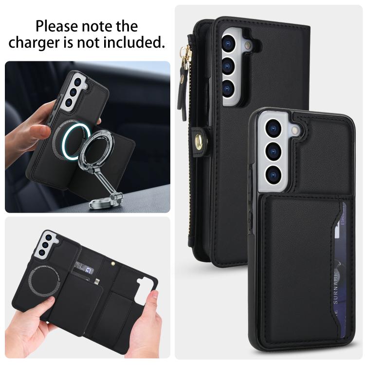 Funda de cuero desmontable con cordón para Samsung Galaxy S22+ 5G (negro)
