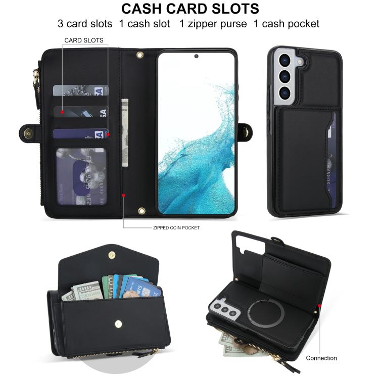 Funda de cuero desmontable con cordón para Samsung Galaxy S22+ 5G (negro)