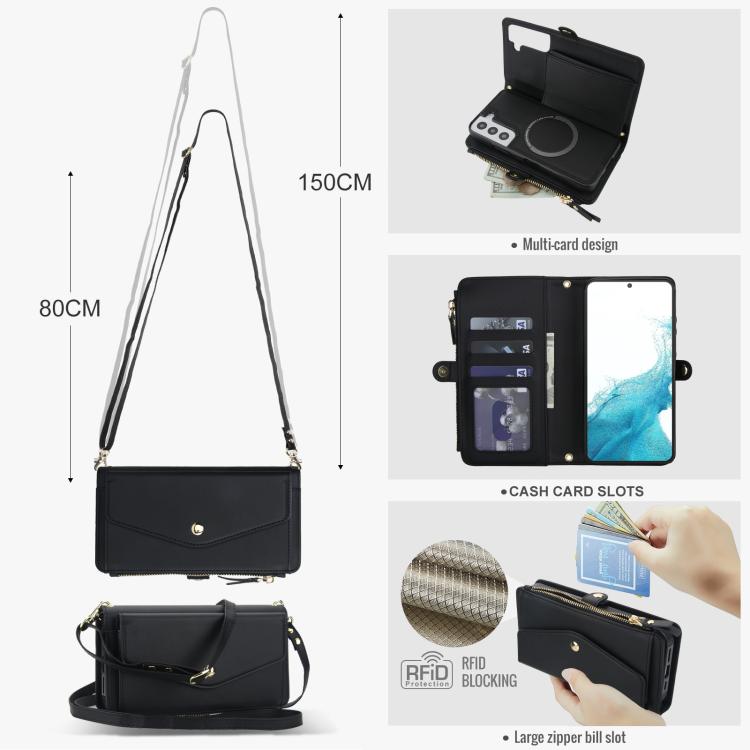 Funda de cuero desmontable con cordón para Samsung Galaxy S22+ 5G (negro)