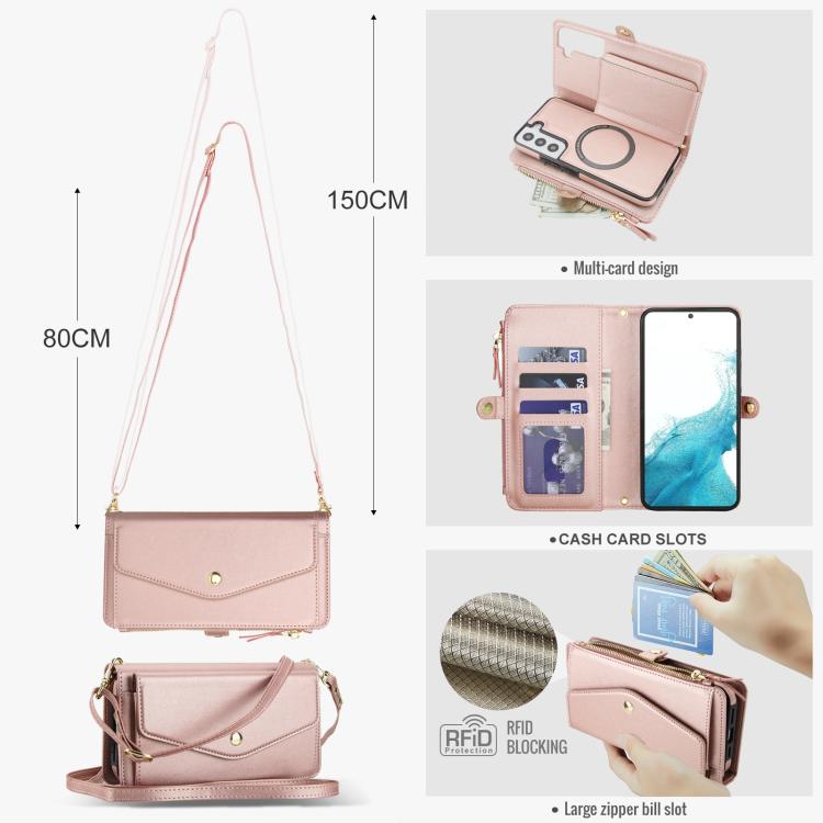 Funda de cuero desmontable con cordón para Samsung Galaxy S22+ 5G (oro rosa)