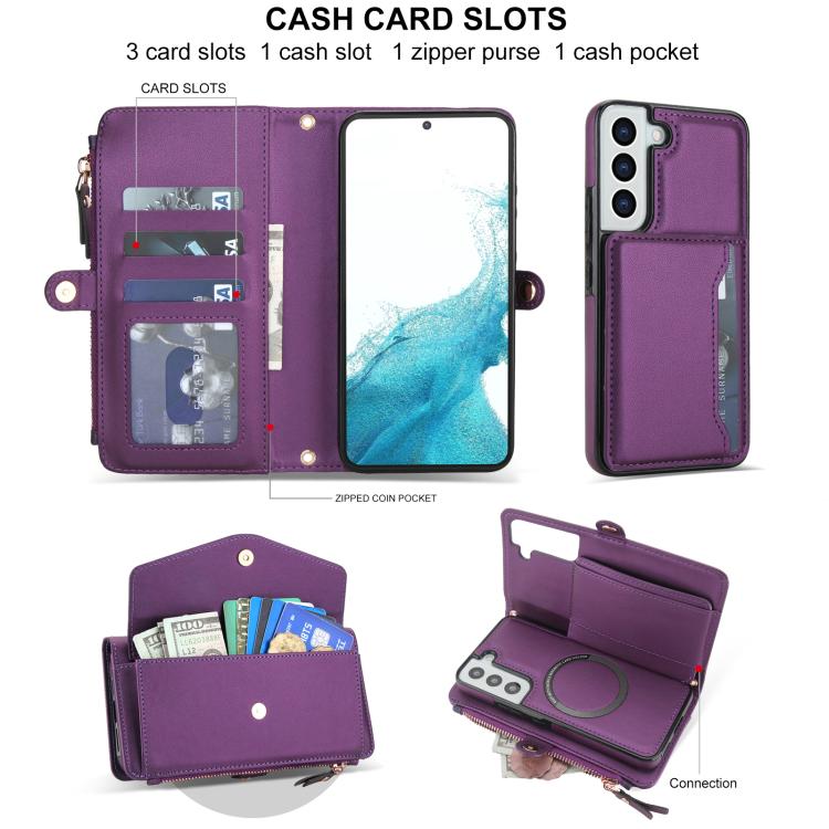 Funda de cuero desmontable con cordón para Samsung Galaxy S22+ 5G (morado oscuro)