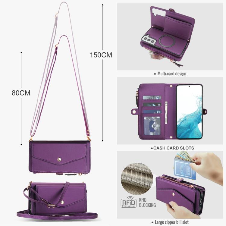 Funda de cuero desmontable con cordón para Samsung Galaxy S22+ 5G (morado oscuro)