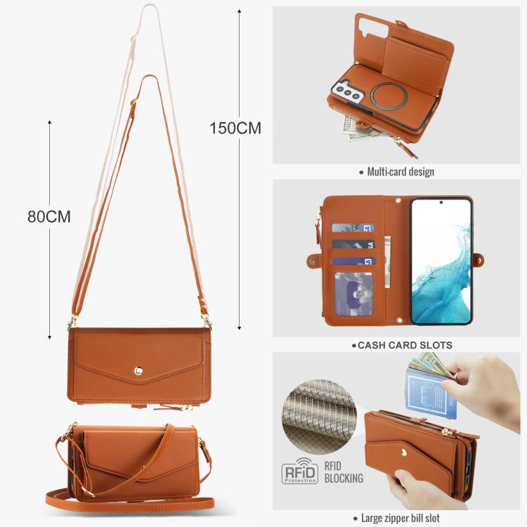 Funda de cuero desmontable con cordón para Samsung Galaxy S22+ 5G (marrón)