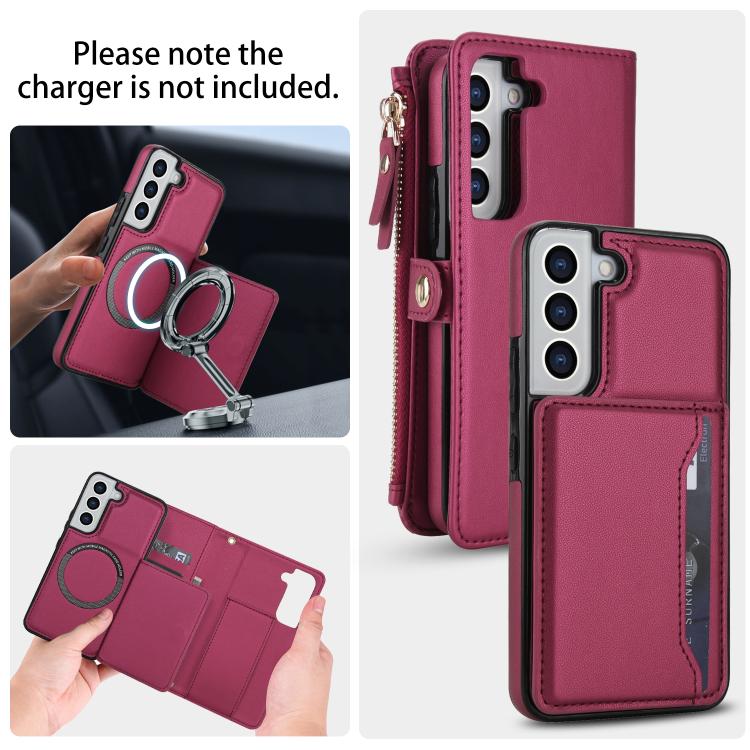 Funda de cuero desmontable con cordón para Samsung Galaxy S22 5G (rojo)