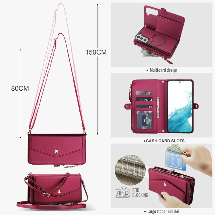 Funda de cuero desmontable con cordón para Samsung Galaxy S22 5G (rojo)