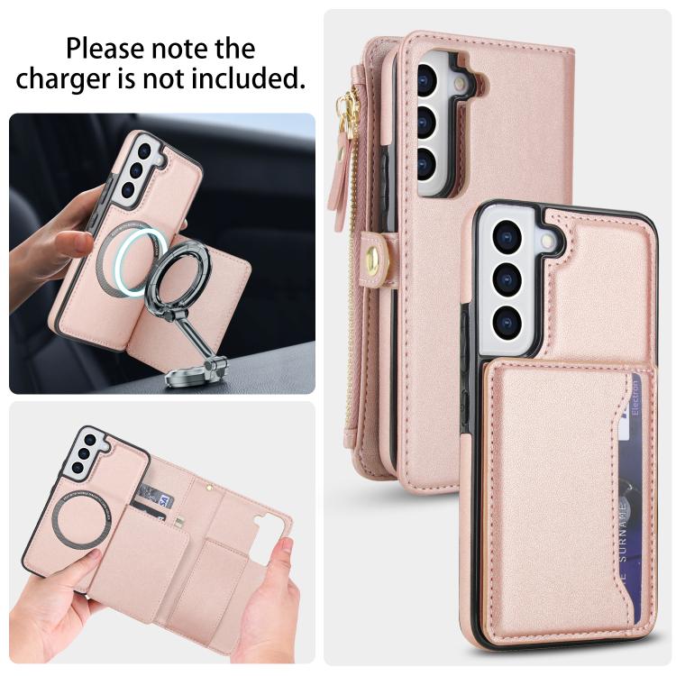 Funda de cuero desmontable con cordón para Samsung Galaxy S22 5G (oro rosa)