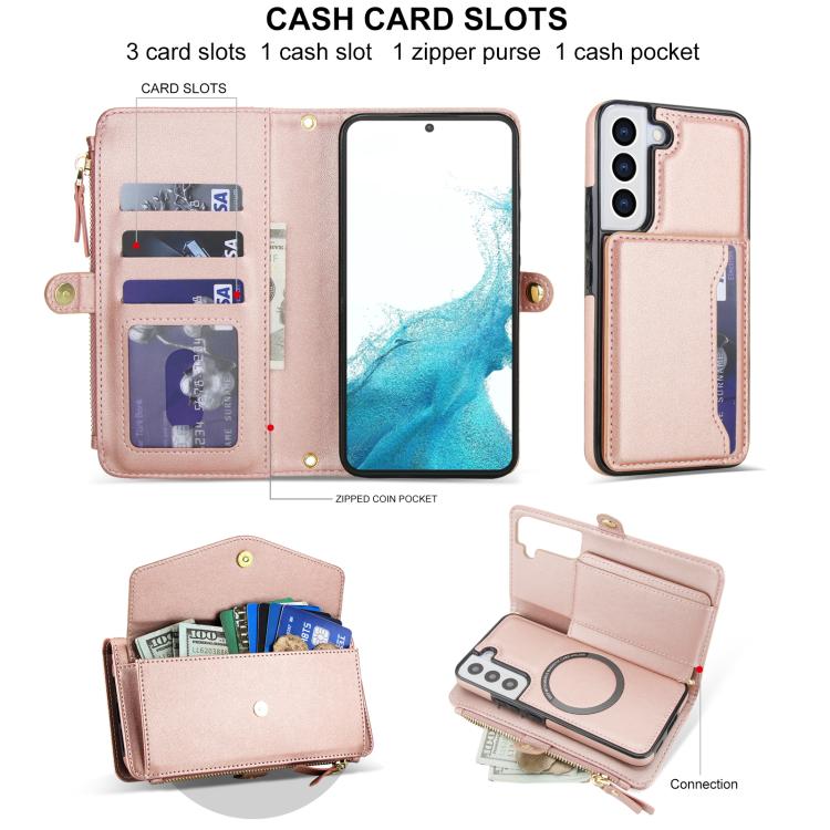 Funda de cuero desmontable con cordón para Samsung Galaxy S22 5G (oro rosa)