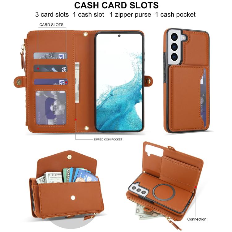 Funda de cuero desmontable con cordón para Samsung Galaxy S22 5G (marrón)