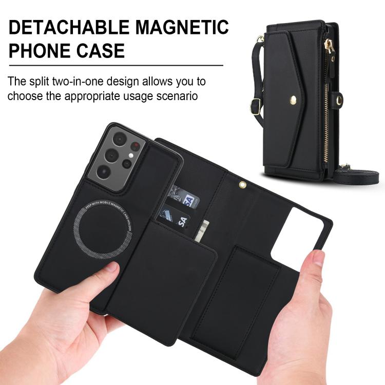 Funda de cuero desmontable con cordón para Samsung Galaxy S21 Ultra 5G (negro)