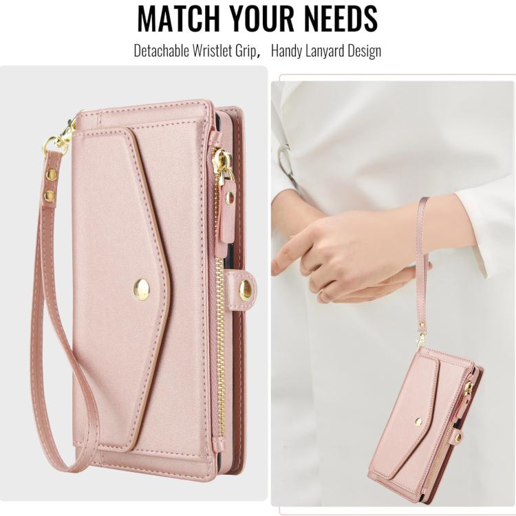 Funda de cuero desmontable con cordón para Samsung Galaxy S21 Ultra 5G (oro rosa)