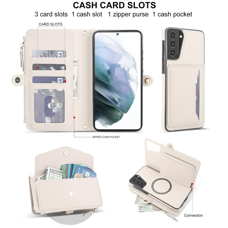 Funda de cuero desmontable con cordón para Samsung Galaxy S21+ 5G (blanco)