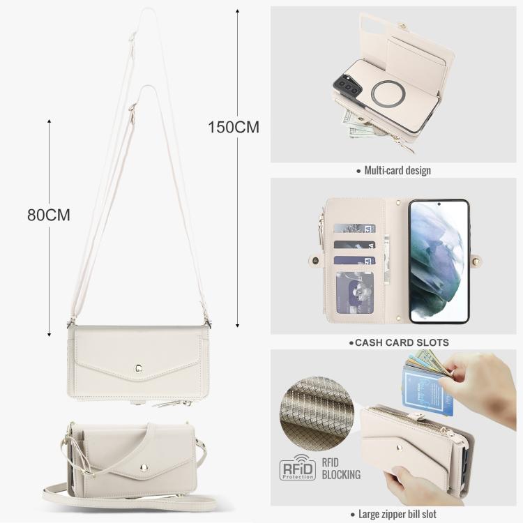 Funda de cuero desmontable con cordón para Samsung Galaxy S21+ 5G (blanco)