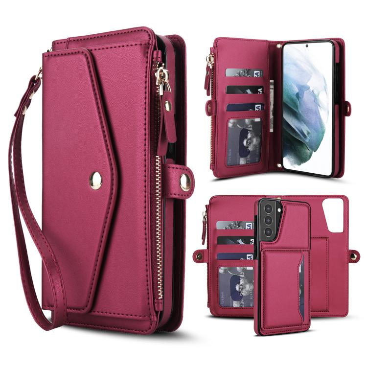 Funda de cuero desmontable con cordón para Samsung Galaxy S21+ 5G (color rojo)