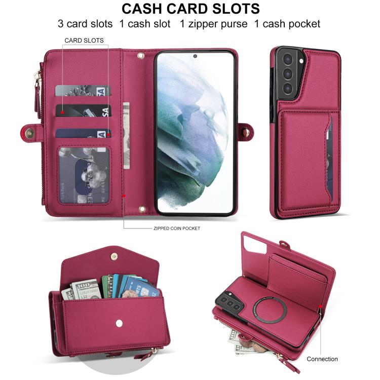Funda de cuero desmontable con cordón para Samsung Galaxy S21+ 5G (color rojo)