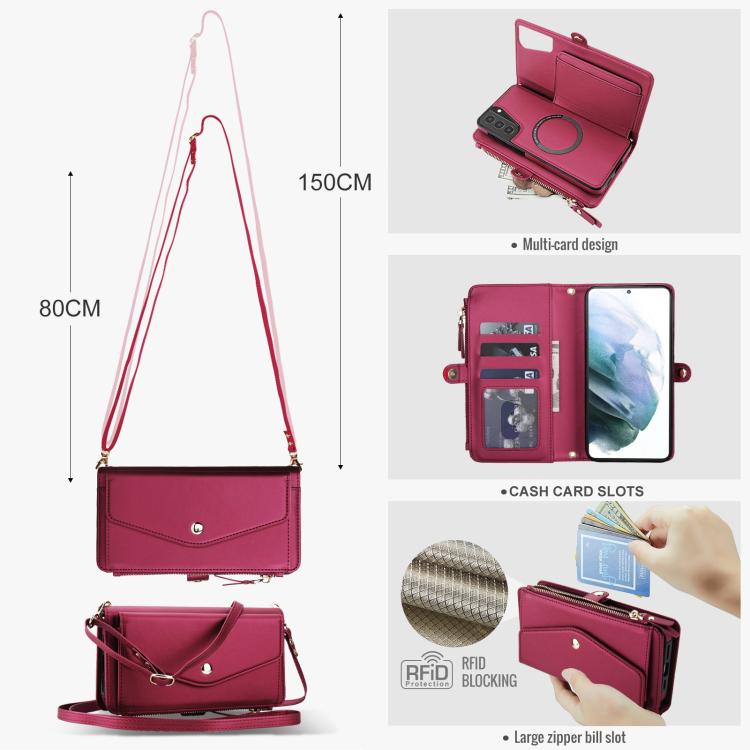 Funda de cuero desmontable con cordón para Samsung Galaxy S21+ 5G (color rojo)