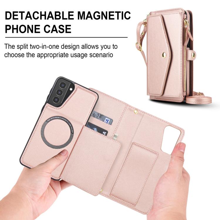 Funda de cuero desmontable con cordón para Samsung Galaxy S21+ 5G (oro rosa)