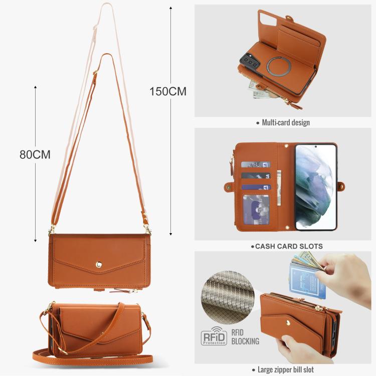 Funda de cuero desmontable con cordón para Samsung Galaxy S21+ 5G (marrón)