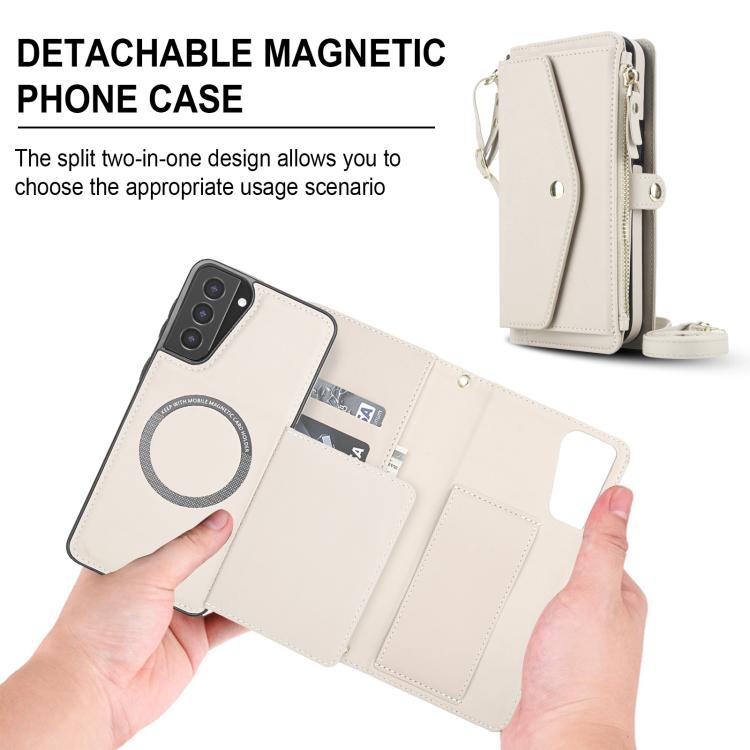 Funda de cuero desmontable con cordón para Samsung Galaxy S21 5G (blanco)