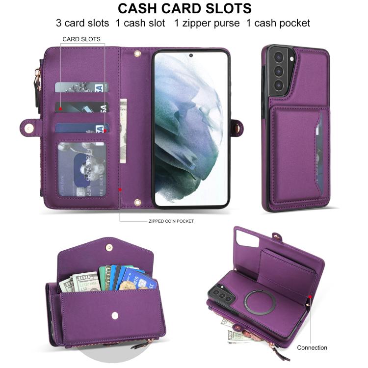 Funda de cuero desmontable con cordón para Samsung Galaxy S21 5G (morado oscuro)