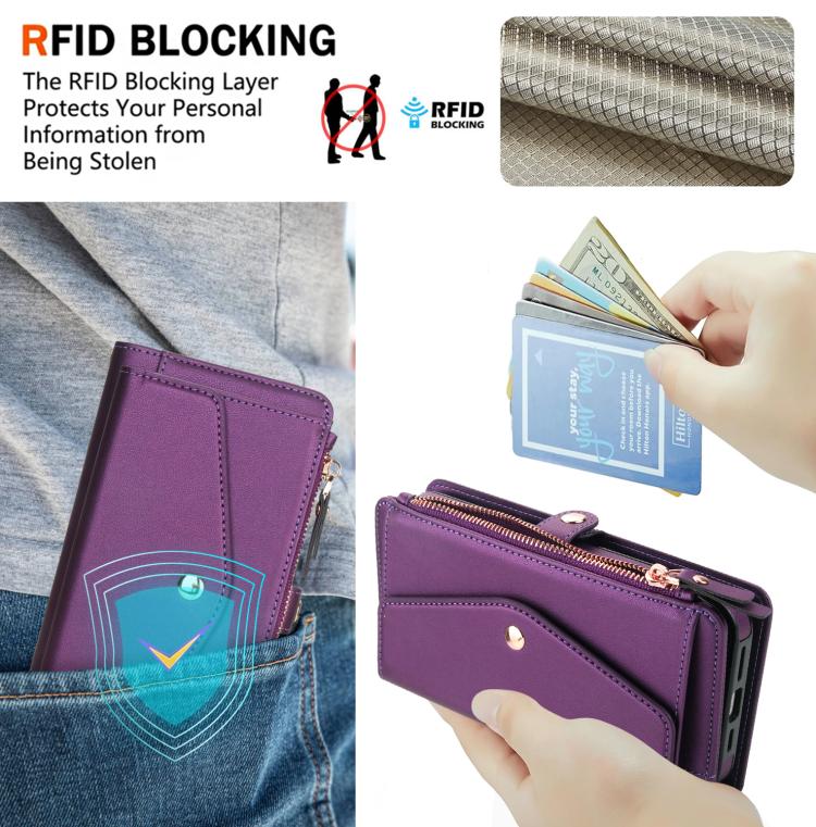 Funda de cuero desmontable con cordón para Samsung Galaxy S21 5G (morado oscuro)