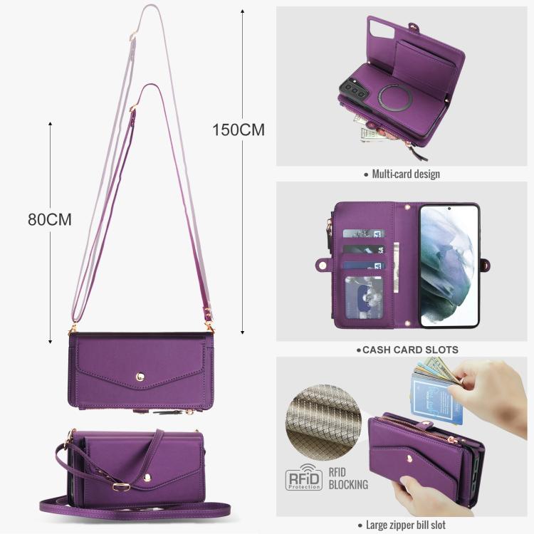 Funda de cuero desmontable con cordón para Samsung Galaxy S21 5G (morado oscuro)