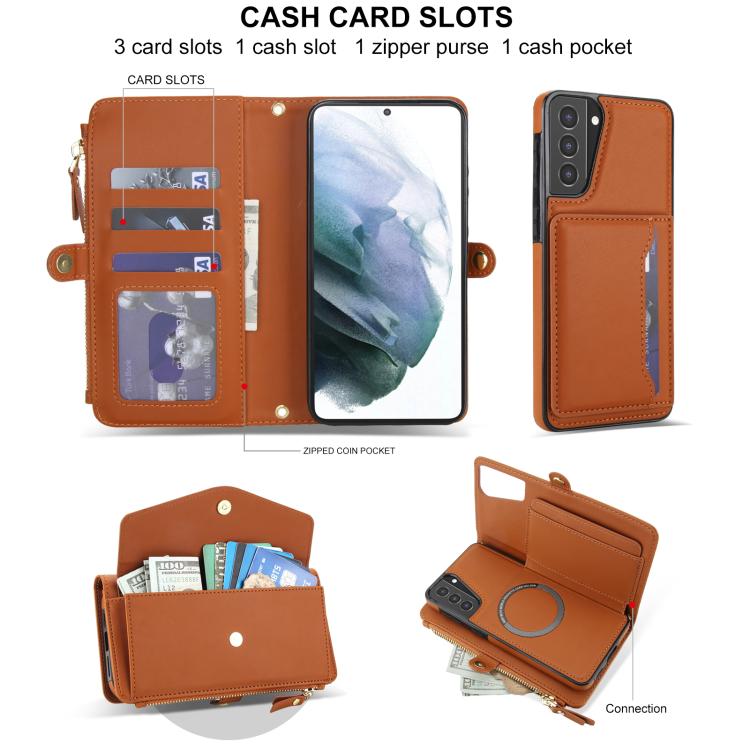 Funda de cuero desmontable con cordón para Samsung Galaxy S21 5G (marrón)