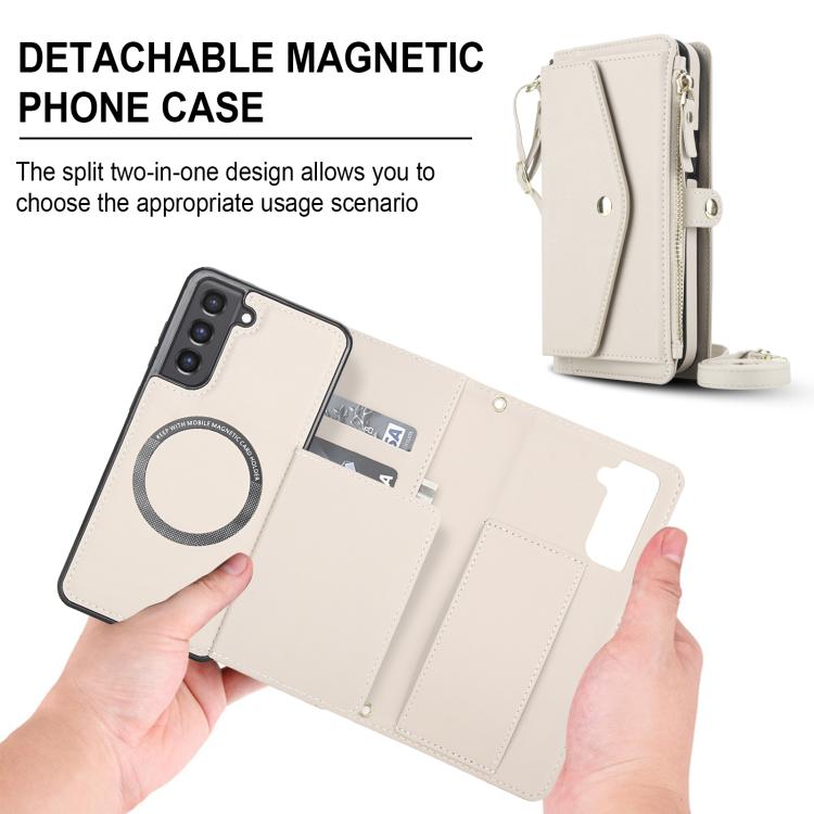 Funda de cuero desmontable con cordón para Samsung Galaxy S21 FE 5G (blanco)