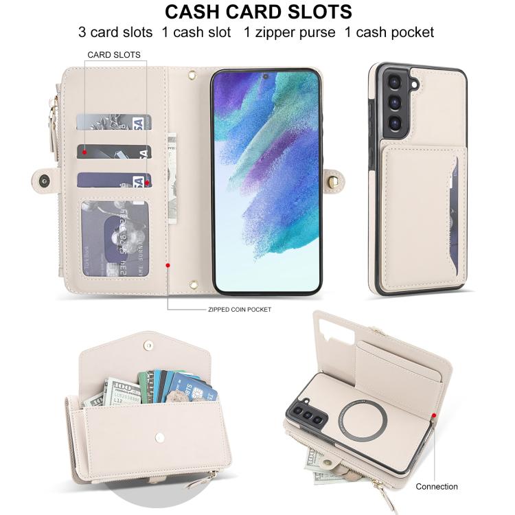 Funda de cuero desmontable con cordón para Samsung Galaxy S21 FE 5G (blanco)