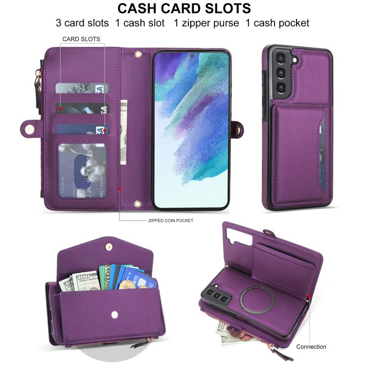 Funda de cuero desmontable con cordón para Samsung Galaxy S21 FE 5G (morado oscuro)