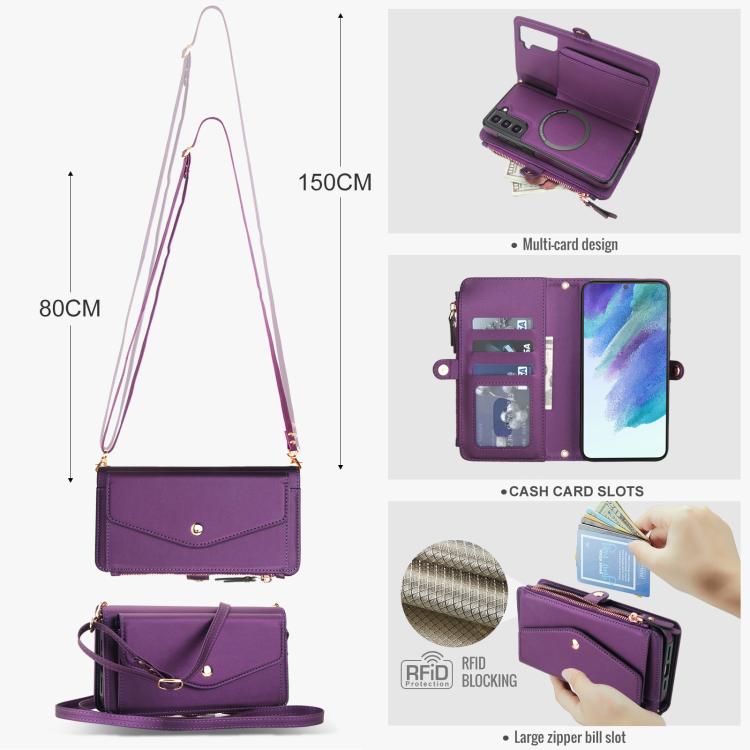 Funda de cuero desmontable con cordón para Samsung Galaxy S21 FE 5G (morado oscuro)