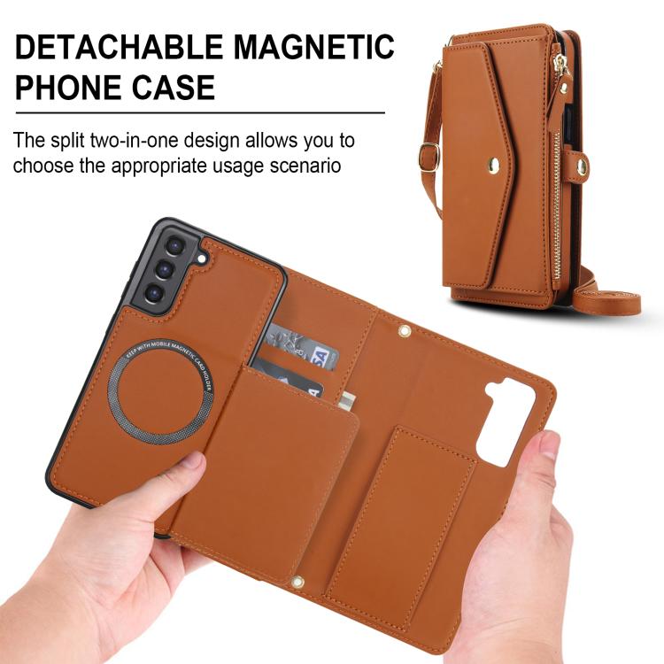 Funda de cuero desmontable con cordón para Samsung Galaxy S21 FE 5G (marrón)