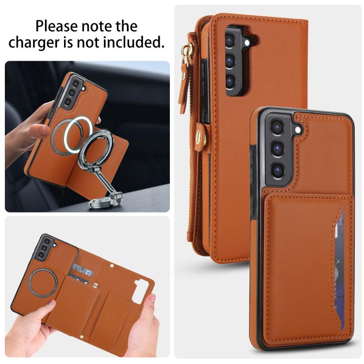 Funda de cuero desmontable con cordón para Samsung Galaxy S21 FE 5G (marrón)