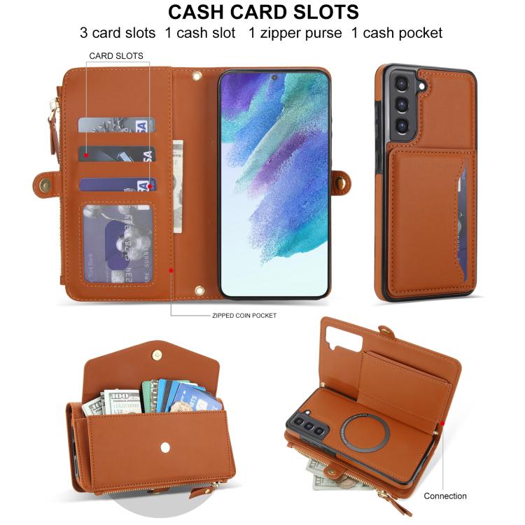 Funda de cuero desmontable con cordón para Samsung Galaxy S21 FE 5G (marrón)