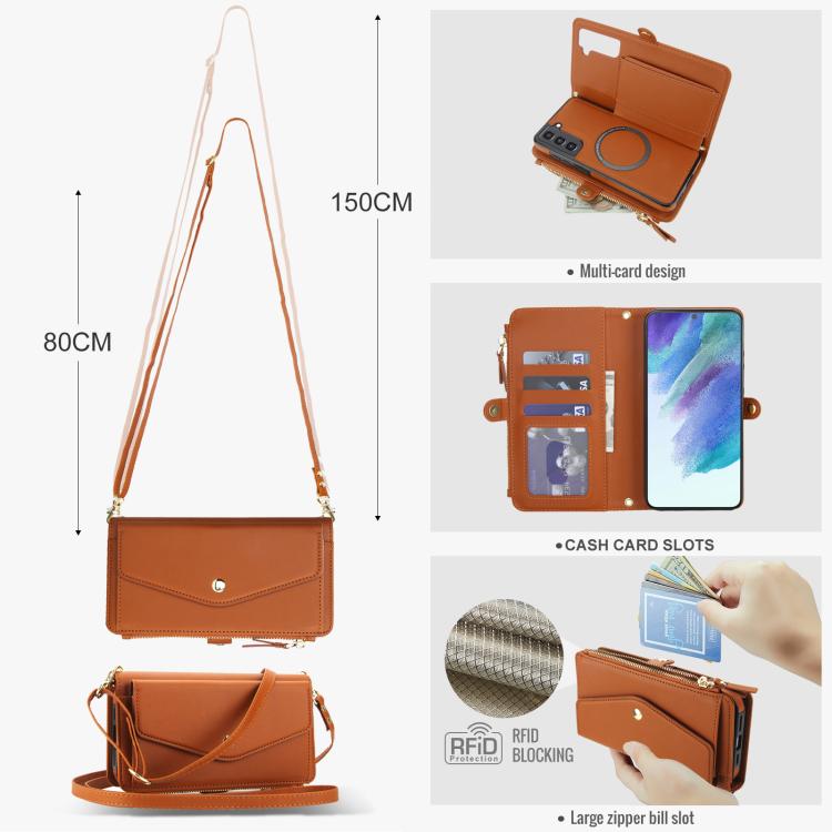 Funda de cuero desmontable con cordón para Samsung Galaxy S21 FE 5G (marrón)