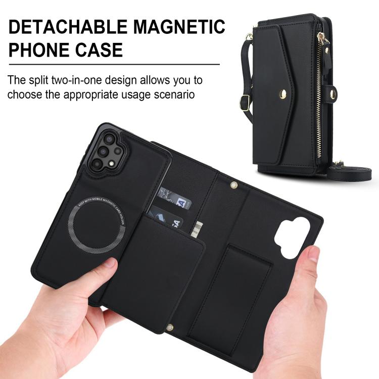 Funda de cuero desmontable con cordón para Samsung Galaxy A13 4G/5G (negro)