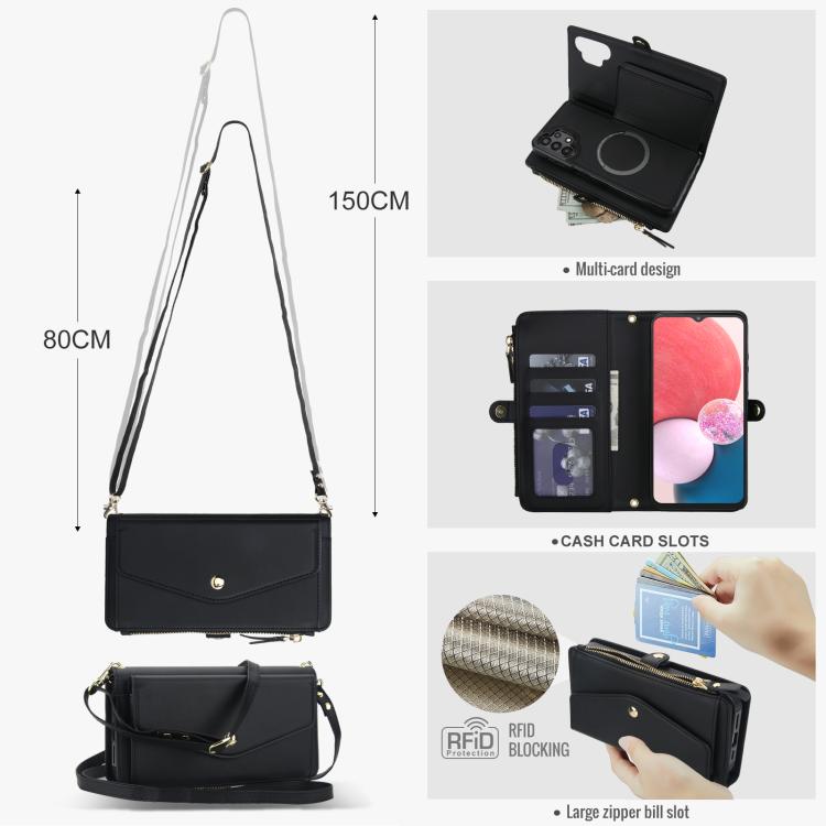 Funda de cuero desmontable con cordón para Samsung Galaxy A13 4G/5G (negro)