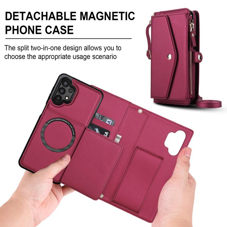 Funda de cuero desmontable con cordón para Samsung Galaxy A13 4G/5G (rojo)