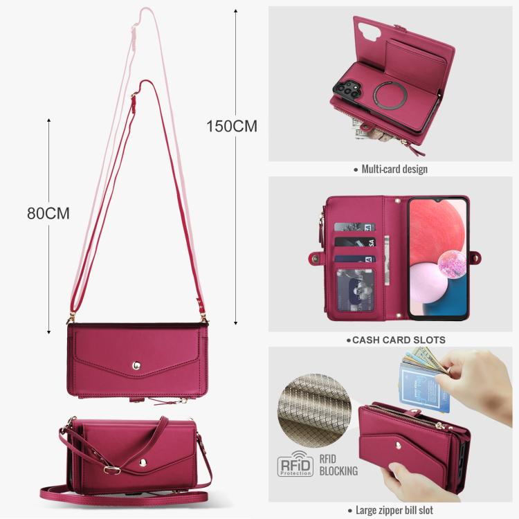 Funda de cuero desmontable con cordón para Samsung Galaxy A13 4G/5G (rojo)
